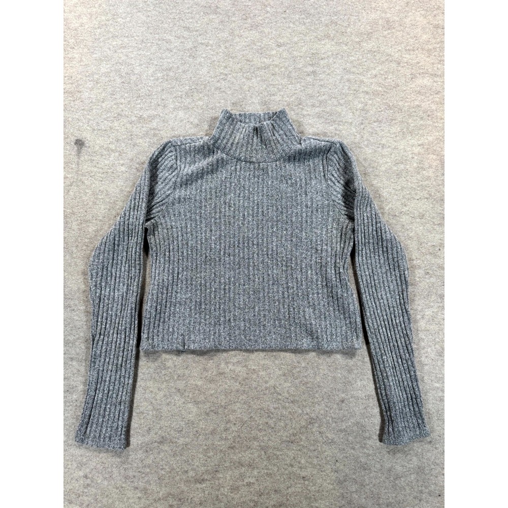 Wilfred Free Aritzia Gray Ribbed Cropped Mock Neck Sweater Small RRl7-10205